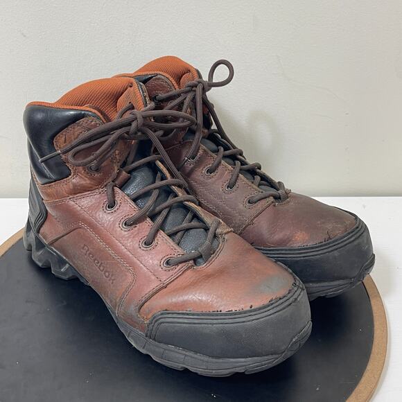 Reebok Work Boots Men 11W RB7005 Steel Toe ASTMβ Leather Safety Hiker Brown - Picture 3 of 10